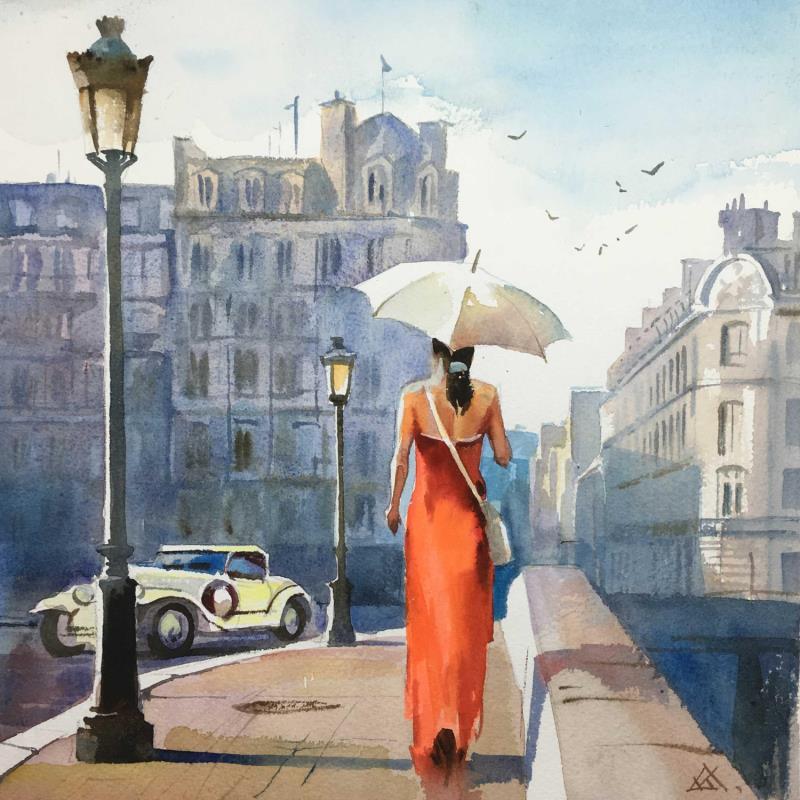 Painting Paris - N10 by Khodakivskyi Vasily | Painting Figurative Urban Life style Watercolor