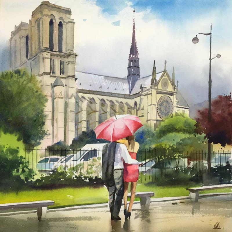 Gemälde Paris S27 von Khodakivskyi Vasily | Gemälde Figurativ Urban Alltagsszenen Aquarell