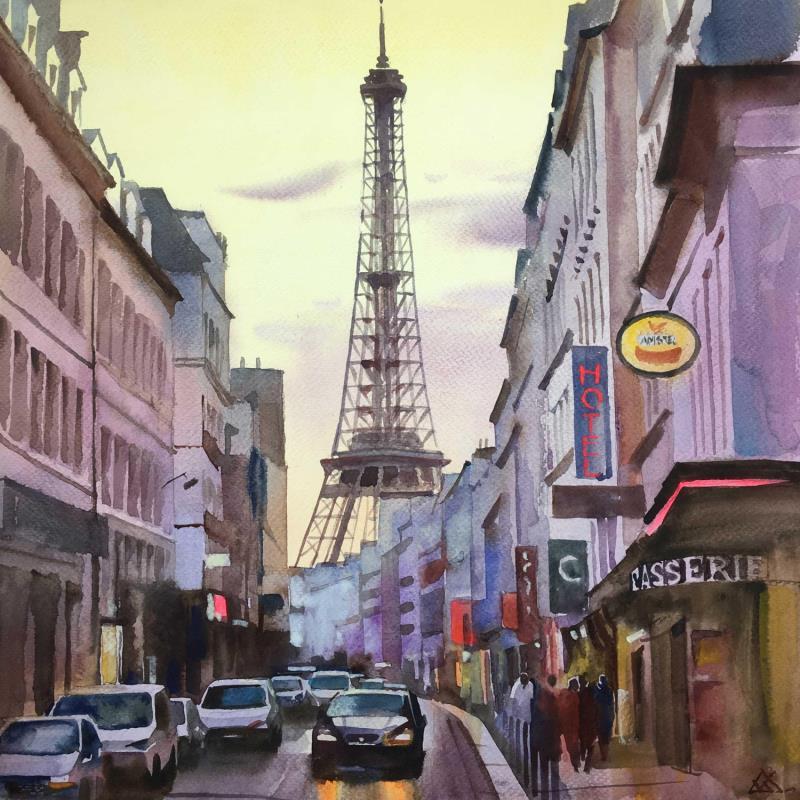 Gemälde La dame dans l'aube von Khodakivskyi Vasily | Gemälde Figurativ Urban Aquarell