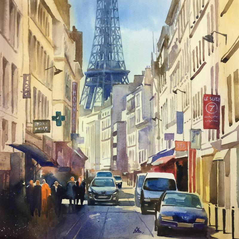 Gemälde Regarde comme elle s'éleve von Khodakivskyi Vasily | Gemälde Figurativ Urban Aquarell