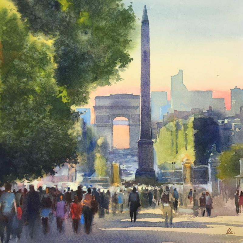 Pintura Paris s24 por Khodakivskyi Vasily | Pintura Figurativo Urbano Acuarela