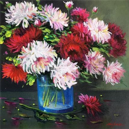 Painting Dalias by Chico Souza | Painting Figurative Oil Still-life