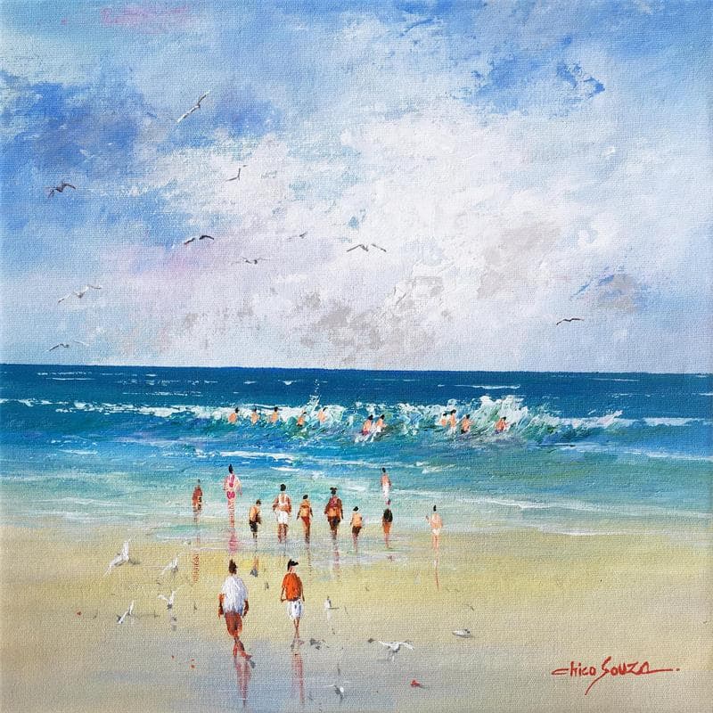 Peinture Férias em ubatuba par Chico Souza | Tableau Figuratif Paysages Huile