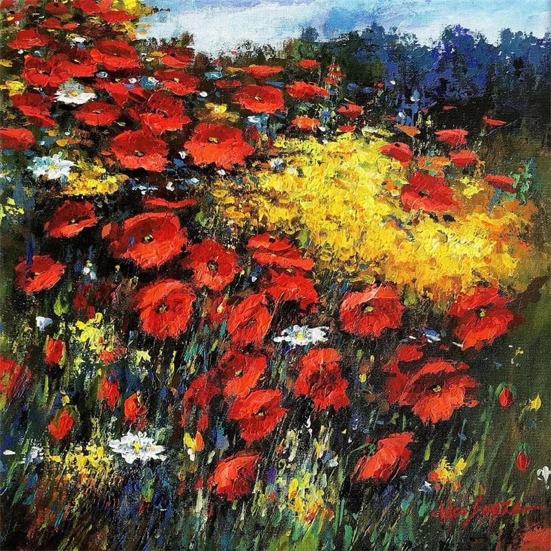 Peinture Lindo entardecer no campo par Chico Souza | Tableau Figuratif Paysages Huile