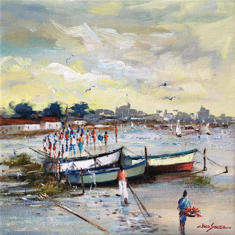 Painting Desembarque by Chico Souza | Painting Figurative Landscapes Oil