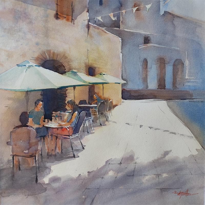 Painting Pot aux remparts by Seruch Capouillez Isabelle | Painting Figurative Urban Life style Watercolor