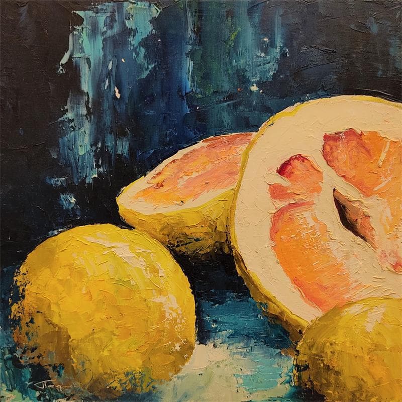 Painting Pamplemousse en liberté by Tognet | Painting Figurative Still-life Oil