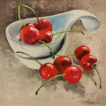 Peinture Coupelle de cerises par Tognet | Tableau Figuratif Huile Natures mortes
