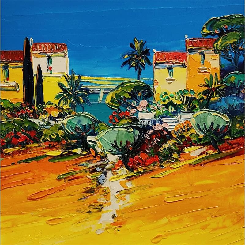 Painting Maisons dans la rade de Villefranche by Corbière Liisa | Painting Figurative Landscapes Oil