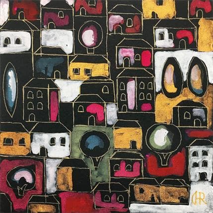 Painting G86 Black houses by Ragas Huub | Painting Figurative Acrylic Urban