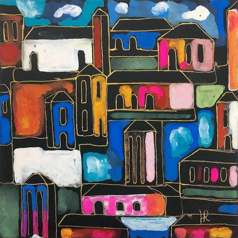 Painting 88g Into the blue by Ragas Huub | Painting Figurative Urban Acrylic