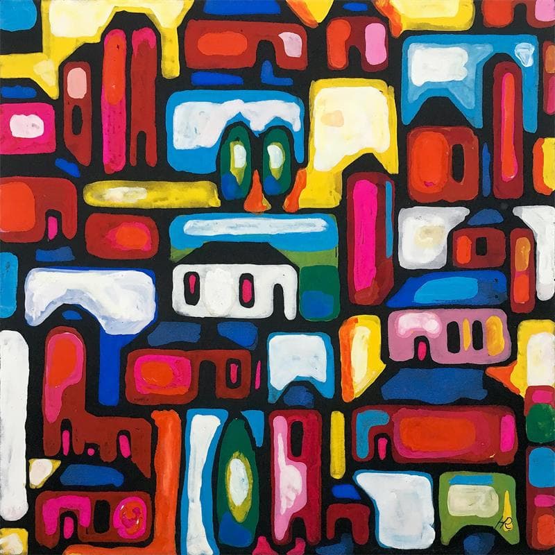 Pintura G13 Red town por Ragas Huub | Pintura Figurativo Urbano Acrílico