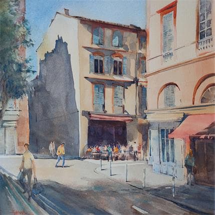 Gemälde Du côté des carmes von Seruch Capouillez Isabelle | Gemälde Figurativ Aquarell Alltagsszenen, Urban