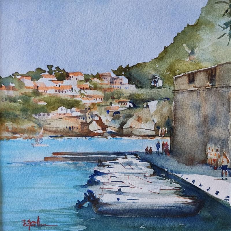 Painting Au pied de la citadelle by Seruch Capouillez Isabelle | Painting Figurative Marine Life style Watercolor