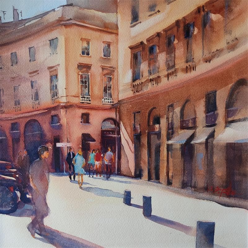 Painting Soleil de Wilson by Seruch Capouillez Isabelle | Painting Figurative Urban Life style Watercolor