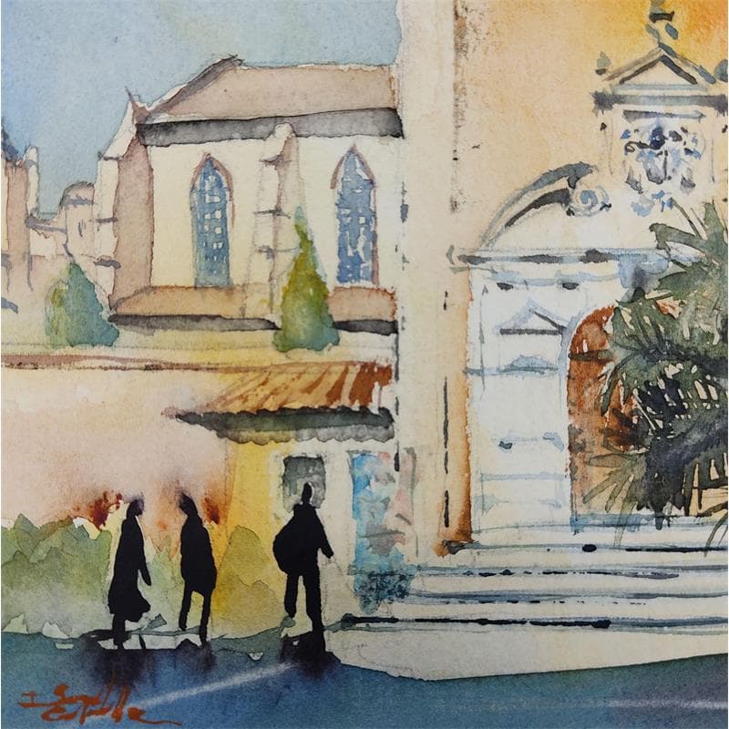 Painting Face aux augustins by Seruch Capouillez Isabelle | Painting Figurative Urban Life style Watercolor