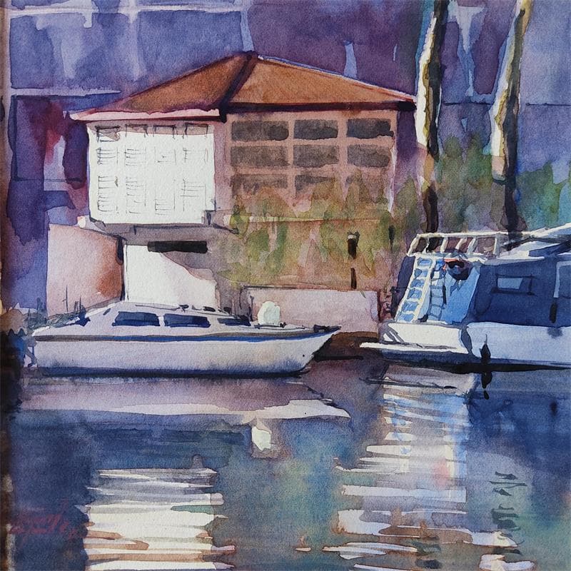 Peinture Toulouse Port-Sud par Seruch Capouillez Isabelle | Tableau Figuratif Aquarelle