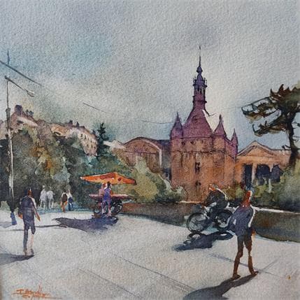 Gemälde Donjon von Seruch Capouillez Isabelle | Gemälde Figurativ Aquarell Alltagsszenen, Urban