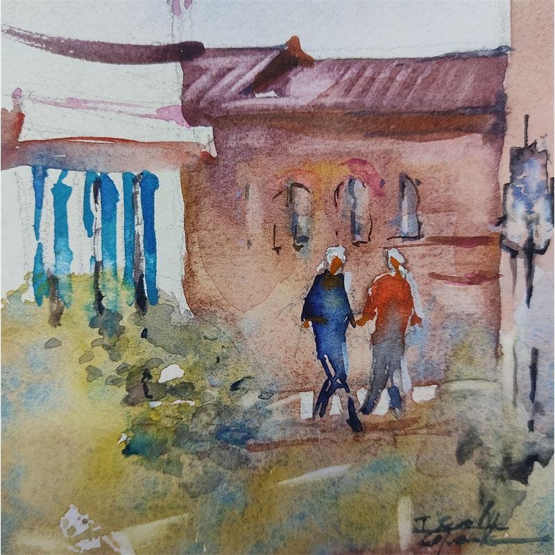 Gemälde Pas de deux von Seruch Capouillez Isabelle | Gemälde Figurativ Alltagsszenen Aquarell