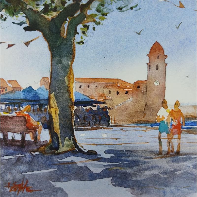 Gemälde Collioures 2 von Seruch Capouillez Isabelle | Gemälde Figurativ Alltagsszenen Aquarell