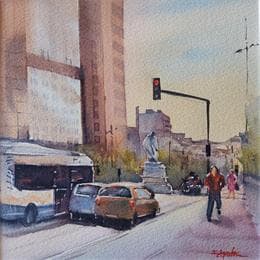 Pintura Statue de Riquet por Seruch Capouillez Isabelle | Pintura Figurativo Acuarela Life style, Urbano