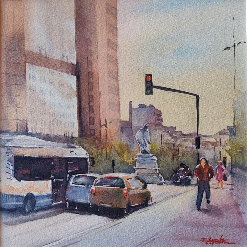 Painting Statue de Riquet by Seruch Capouillez Isabelle | Painting Figurative Urban Life style Watercolor