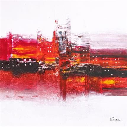 Painting Paysage urbain en rouge by Fièvre Véronique | Painting Figurative Acrylic Urban