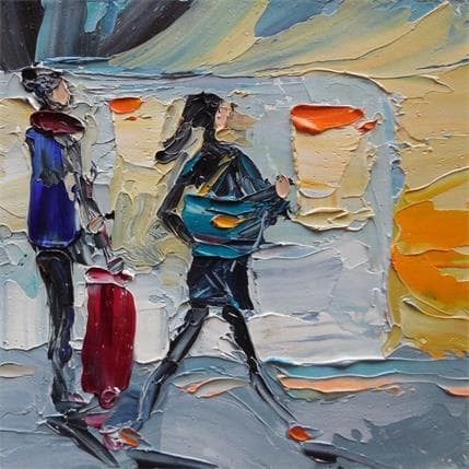 Peinture The last train par Lunetskaya Elena | Tableau Figuratif Huile scènes de vie