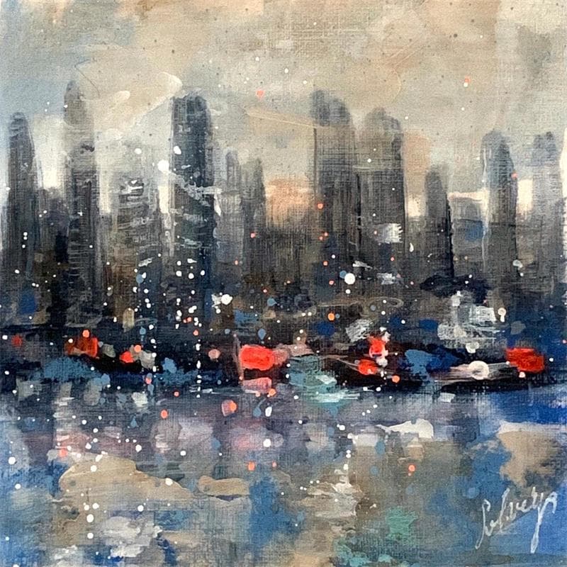 Painting Blue skyline by Solveiga | Painting Figurative Urban Acrylic