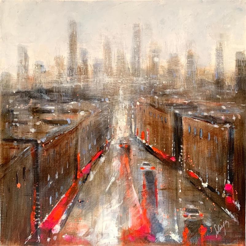 Peinture Chinatown view par Solveiga | Tableau Impressionnisme Urbain Acrylique