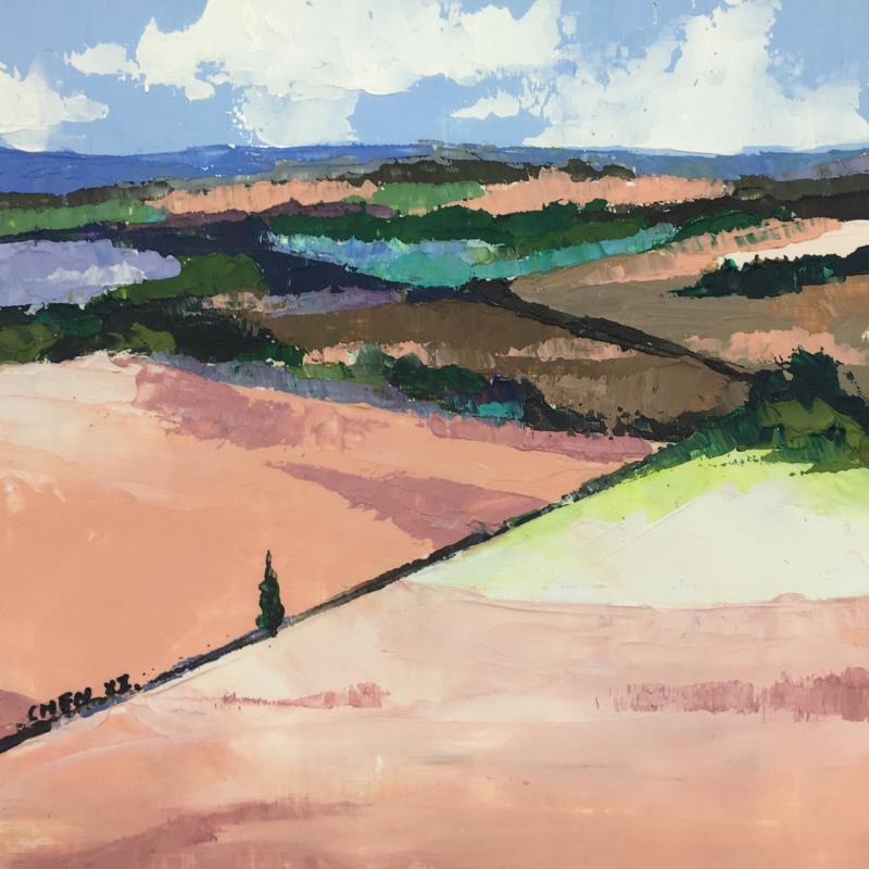 Pintura Champs du Lubéron 2 por Chen Xi | Pintura Figurativo Paisajes Aceite