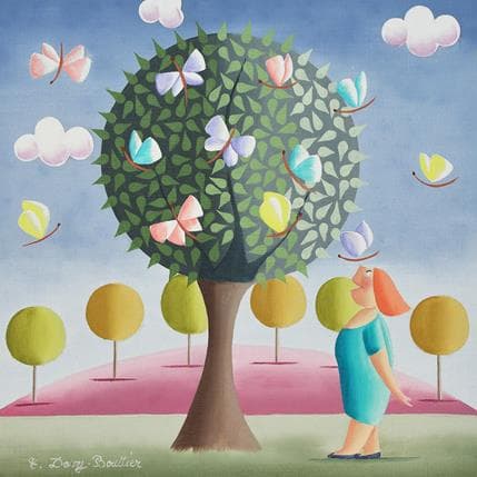 Painting L'arbre des papillons by Davy Bouttier Elisabeth | Painting Naive art Oil Life style