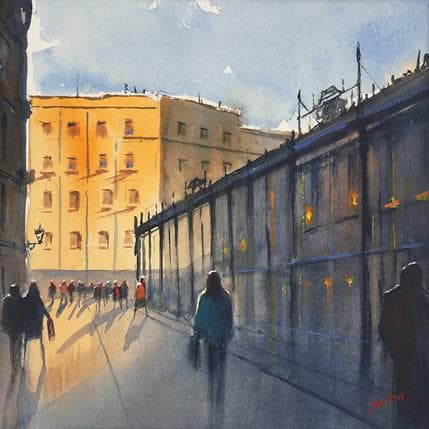 Painting Madrid Market by Min Jan | Painting Figurative Watercolor Urban