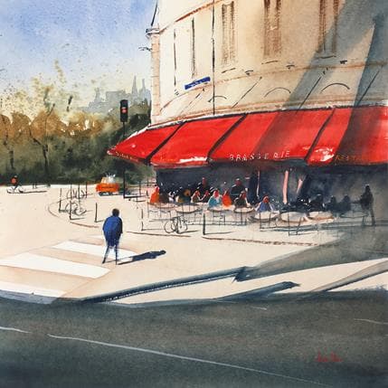 Painting Bordeaux, café by Min Jan | Painting Figurative Watercolor Life style