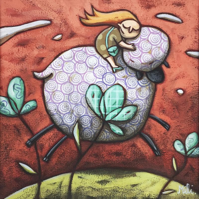 Peinture L'escapade par Catoni Melina | Tableau Art naïf Scènes de vie Animaux Acrylique