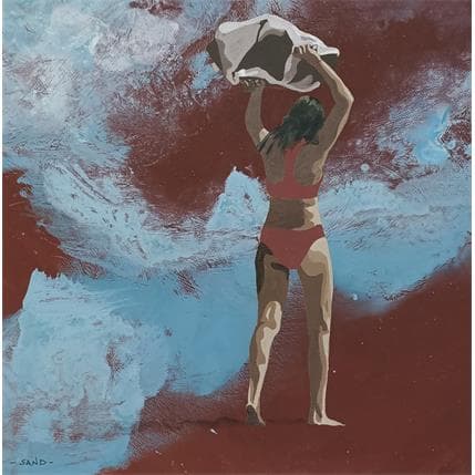 Peinture Vent de fin de plage par Sand | Tableau Figuratif Acrylique Scènes de vie