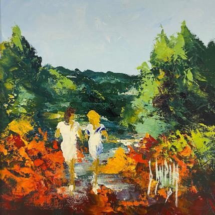 Peinture Petits secrets entre filles par Dupin Dominique | Tableau Figuratif Huile Paysages