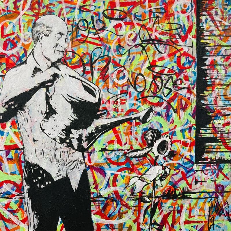 Peinture Sunflower par Di Vicino Gaudio Alessandro | Tableau Street Art Scènes de vie Graffiti Acrylique