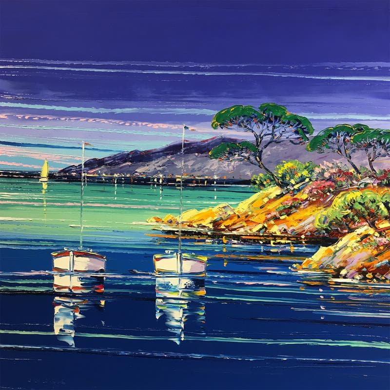 Painting Escale du soir, côte varoise by Corbière Liisa | Painting Figurative Landscapes Oil