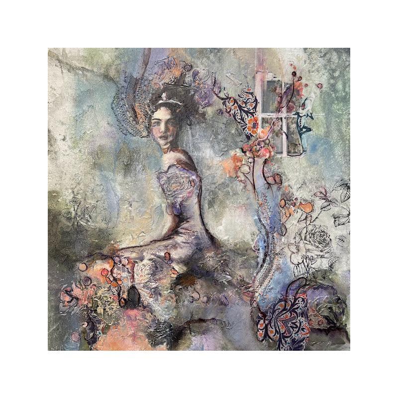 Painting The discreet woman by Bergeron Marie-Josée | Painting Figurative Portrait Life style Cardboard Oil Acrylic Gluing