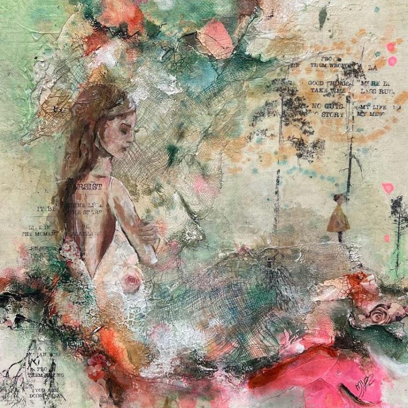 Painting The childhood memory by Bergeron Marie-Josée | Painting Figurative Portrait Life style Cardboard Oil Acrylic Gluing