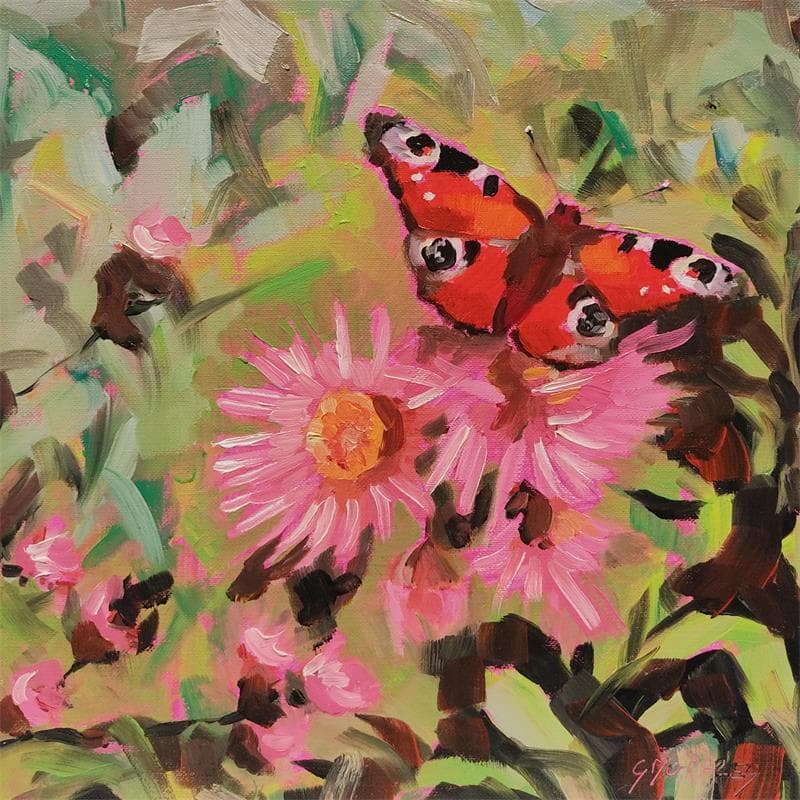 Peinture Paon du jour par Morales Géraldine | Tableau Figuratif Animaux Huile Acrylique