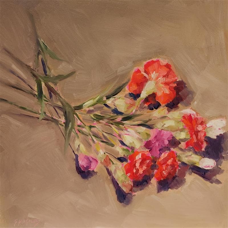 Peinture Œillet 3 par Morales Géraldine | Tableau Figuratif Natures mortes Huile Acrylique