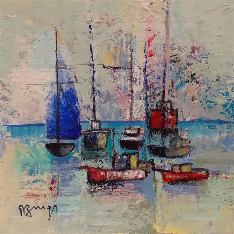 Painting LA VOILE BLEUE by Burgi Roger | Painting Figurative Marine Acrylic