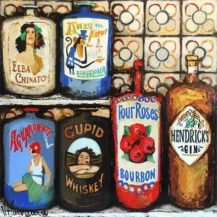 Painting Botellas by Villanueva Puigdelliura Natalia | Painting Figurative Oil Still-life