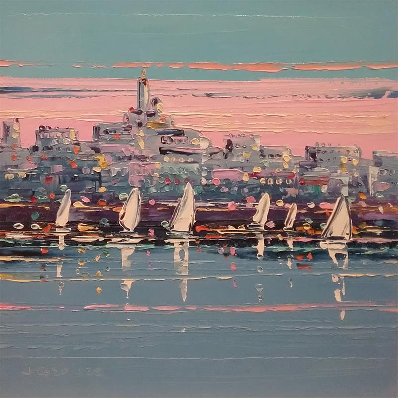 Peinture Matin dans la rade par Corbière Liisa | Tableau Figuratif Marine Huile