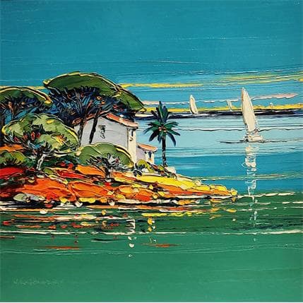 Peinture Voiles sur l'eau par Corbière Liisa | Tableau Figuratif Huile Marine, Paysages