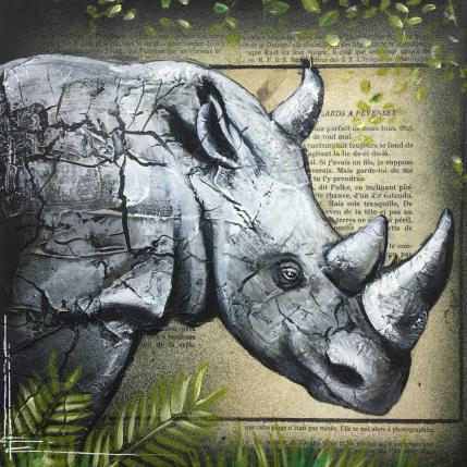 Gemälde Tête de rhinocéros von Locoge Alice | Gemälde Figurativ Acryl, Collage Tiere
