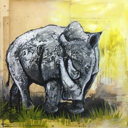 Gemälde Rhinocéros von Locoge Alice | Gemälde Figurativ Acryl, Collage Tiere