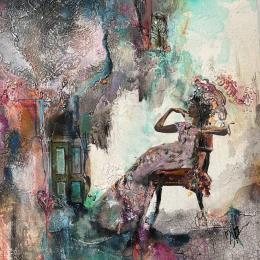 Painting No regrets by Bergeron Marie-Josée | Painting Figurative Acrylic, Cardboard, Gluing, Oil Life style, Portrait